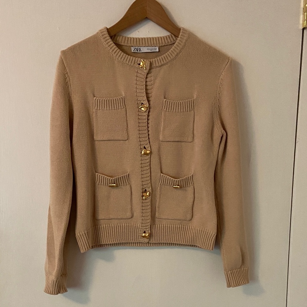 Zara Beige Cardigan with Gold Buttons